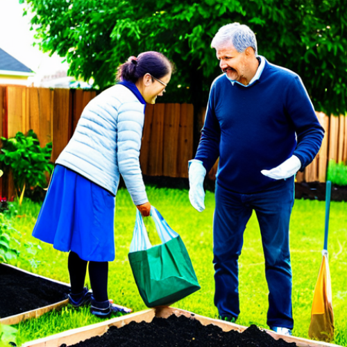 Home 7 A diverse group of adults and a child, fully clothed in modest, everyday attire, are actively engaged in sustainable living practices within a vibrant community garden. One person is composting organic waste, another is planting a small tree, and a third is demonstrating the use of reusable shopping bags. The background features energy-efficient homes with LED lights visible, emphasizing a collective effort for environmental preservation. The scene is well-lit, depicting a positive and hopeful atmosphere. safe for work, appropriate content, fully clothed, family-friendly, perfect anatomy, correct proportions, natural pose, well-formed hands, proper finger count, natural body proportions, professional photography, high quality.