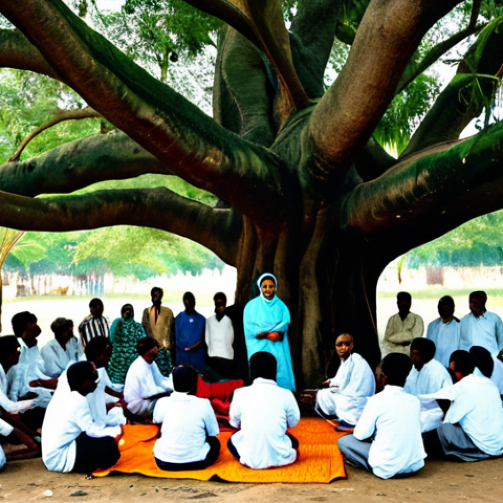 **

"A diverse group of community members, including men, women, and elders, fully clothed in modest, traditional Bengali attire, participating in a carbon budget planning meeting outdoors under a large banyan tree in a rural village setting, safe for work, appropriate content, professional, family-friendly, perfect anatomy, natural proportions, well-formed hands."

**