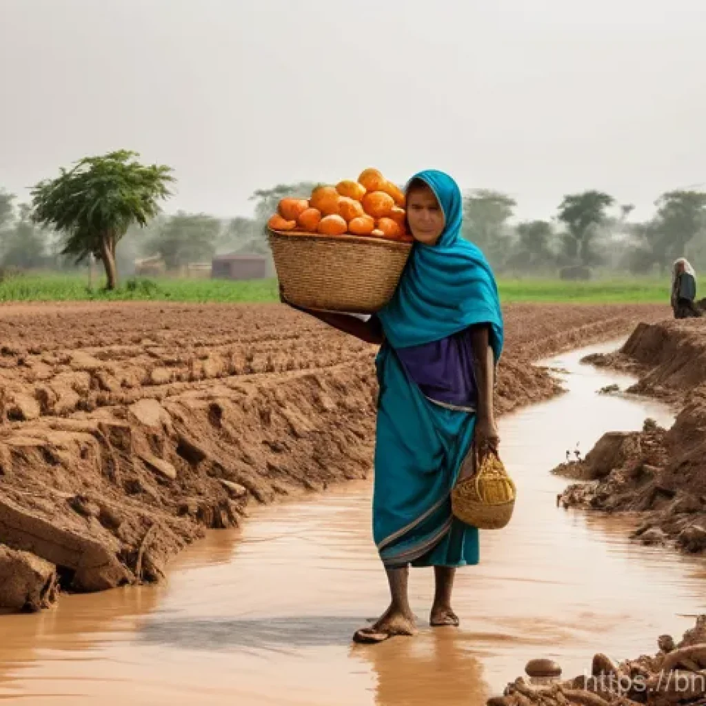 탄소예산과 경제적 지속 가능성의 상관관계 - **Prompt:** A vivid, realistic image depicting the dual impact of climate change on agricultural lan...