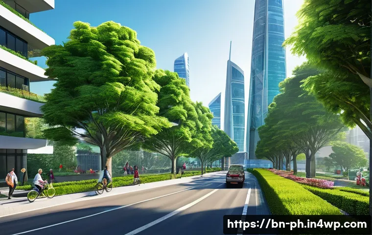 탄소예산을 위한 정책 목표 및 이정표 설정 - **Prompt 1: Green City of Tomorrow**
    "A breathtaking, hyper-realistic digital painting of a vibr...