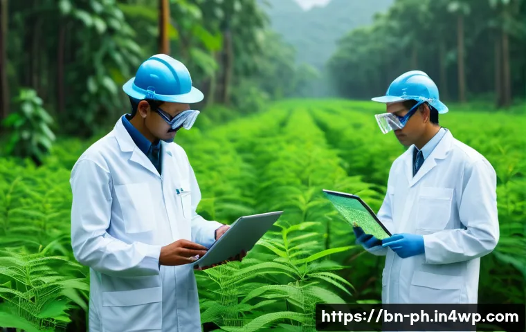 탄소예산 정책의 모니터링 및 평가 시스템 - A detailed scene of environmental scientists using advanced sensors and remote sensing technology in...