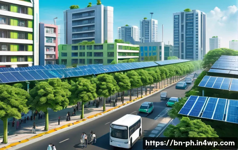 효과적인 탄소예산 설계를 위한 프레임워크 - A detailed, vibrant illustration of an urban sustainable cityscape in Bangladesh, showcasing green i...