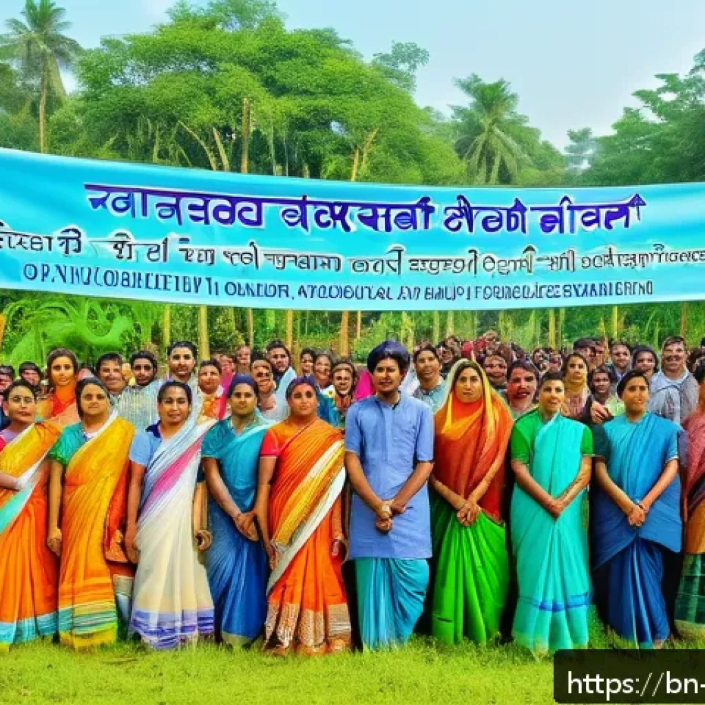 탄소예산과 환경 정책의 상관 관계 - A vibrant community environmental awareness event in a rural Bengali village, featuring diverse loca...