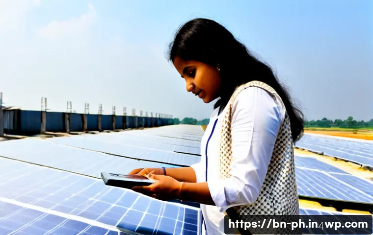 Home 17 탄소예산의 실제 적용 사례 및 성과 - Photorealistic Bangladesh garment factory rooftop transformed with rows of solar panels, a South Asi...